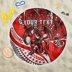 Personalised St George Illawarra Dragons Beach Blanket Polynesian Tribal Art Style With Fierce Red Dragon Mascot