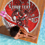 Personalised St George Illawarra Dragons Beach Blanket Polynesian Tribal Art Style With Fierce Red Dragon Mascot