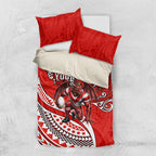 Personalised St George Illawarra Dragons Bedding Set Polynesian Tribal Art Style With Fierce Red Dragon Mascot