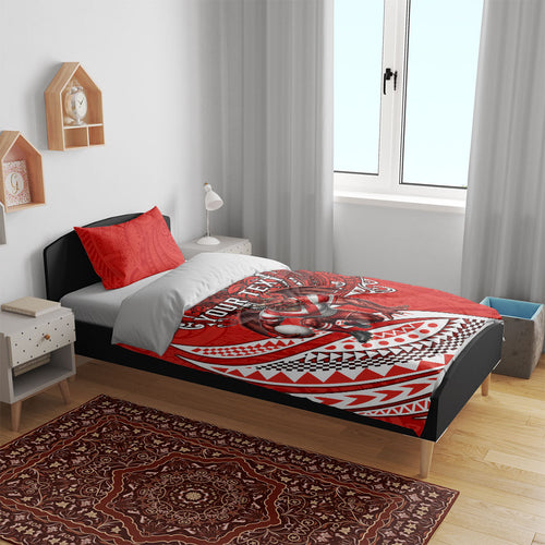 Personalised St George Illawarra Dragons Bedding Set Polynesian Tribal Art Style With Fierce Red Dragon Mascot