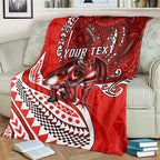 Personalised St George Illawarra Dragons Blanket Polynesian Tribal Art Style With Fierce Red Dragon Mascot