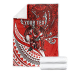 Personalised St George Illawarra Dragons Blanket Polynesian Tribal Art Style With Fierce Red Dragon Mascot