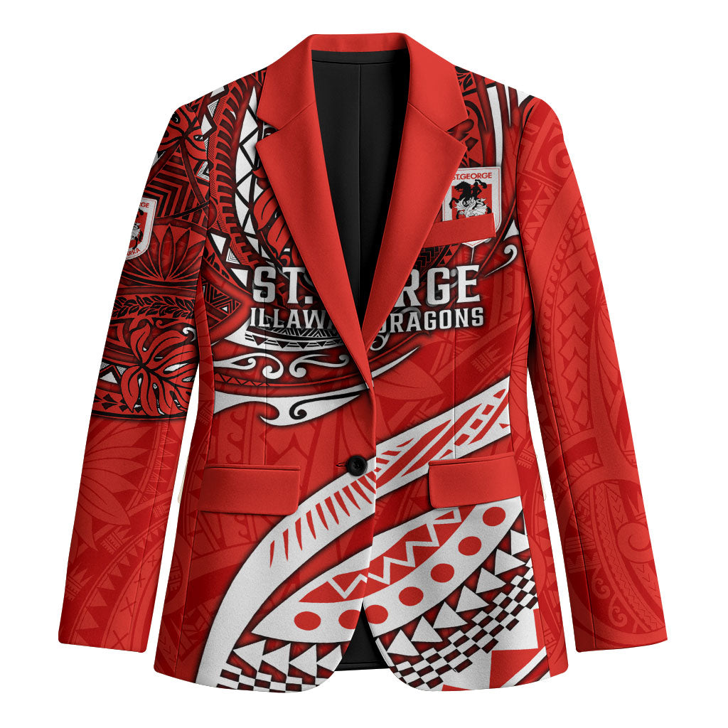 Personalised St George Illawarra Dragons Blazer Polynesian Tribal Art Style With Fierce Red Dragon Mascot
