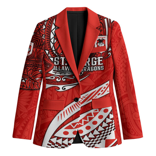 Personalised St George Illawarra Dragons Blazer Polynesian Tribal Art Style With Fierce Red Dragon Mascot