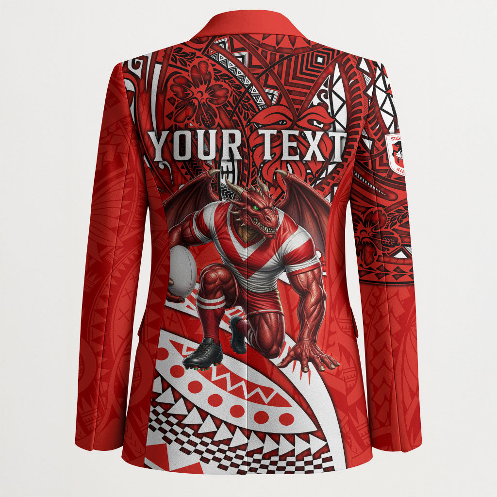 Personalised St George Illawarra Dragons Blazer Polynesian Tribal Art Style With Fierce Red Dragon Mascot