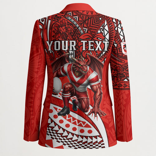 Personalised St George Illawarra Dragons Blazer Polynesian Tribal Art Style With Fierce Red Dragon Mascot