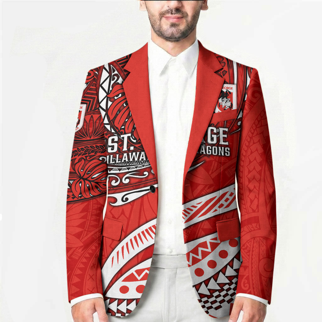 Personalised St George Illawarra Dragons Blazer Polynesian Tribal Art Style With Fierce Red Dragon Mascot