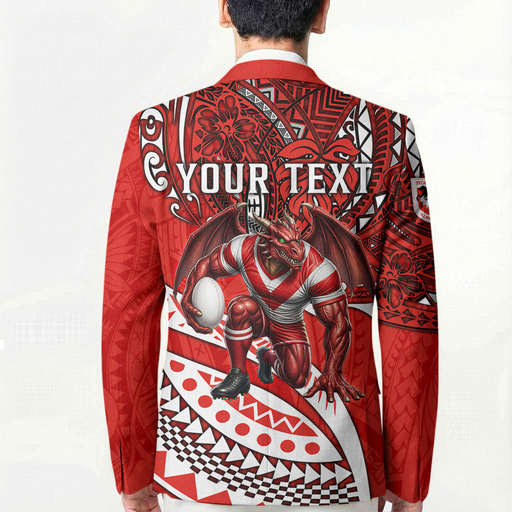 Personalised St George Illawarra Dragons Blazer Polynesian Tribal Art Style With Fierce Red Dragon Mascot