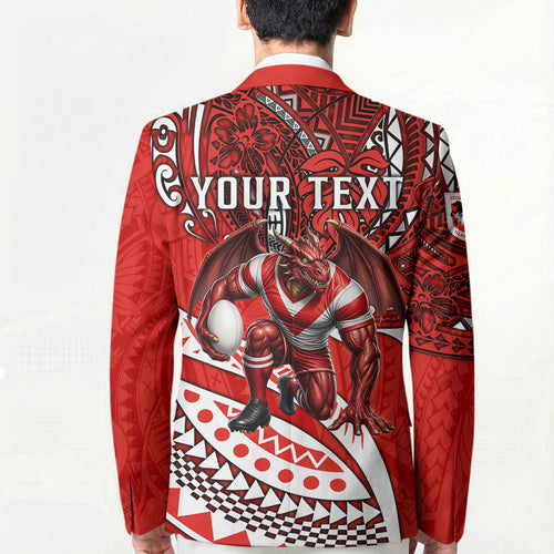 Personalised St George Illawarra Dragons Blazer Polynesian Tribal Art Style With Fierce Red Dragon Mascot