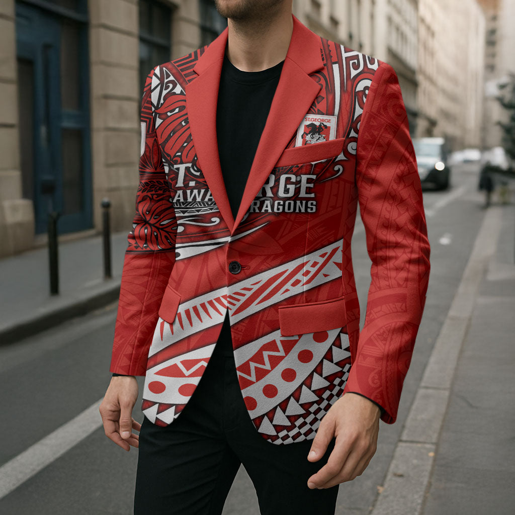 Personalised St George Illawarra Dragons Blazer Polynesian Tribal Art Style With Fierce Red Dragon Mascot