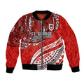 Personalised St George Illawarra Dragons Bomber Jacket Polynesian Tribal Art Style With Fierce Red Dragon Mascot