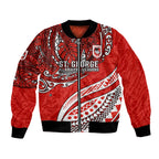 Personalised St George Illawarra Dragons Bomber Jacket Polynesian Tribal Art Style With Fierce Red Dragon Mascot