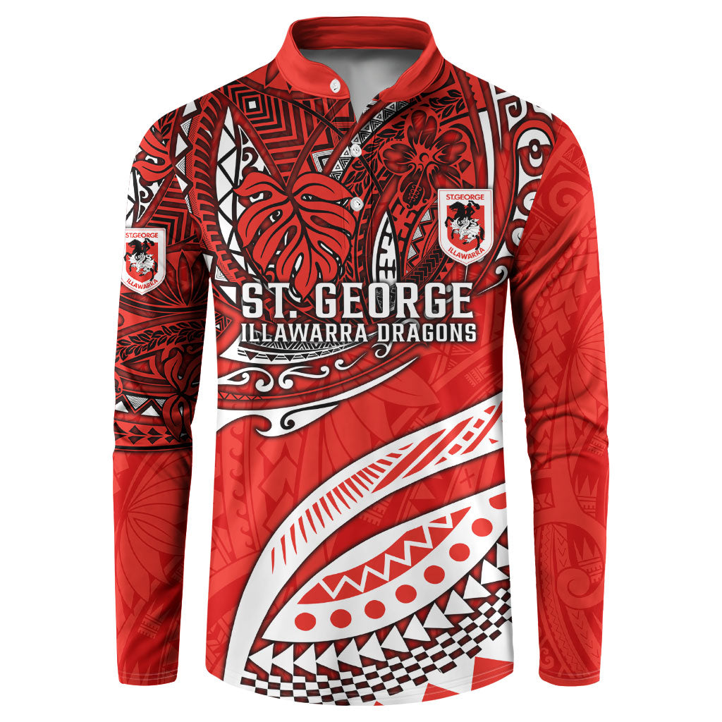 Personalised St George Illawarra Dragons Button Sweatshirt Polynesian Tribal Art Style With Fierce Red Dragon Mascot