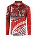Personalised St George Illawarra Dragons Button Sweatshirt Polynesian Tribal Art Style With Fierce Red Dragon Mascot