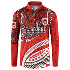 Personalised St George Illawarra Dragons Button Sweatshirt Polynesian Tribal Art Style With Fierce Red Dragon Mascot