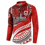 Personalised St George Illawarra Dragons Button Sweatshirt Polynesian Tribal Art Style With Fierce Red Dragon Mascot