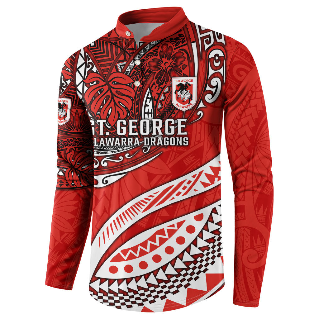 Personalised St George Illawarra Dragons Button Sweatshirt Polynesian Tribal Art Style With Fierce Red Dragon Mascot
