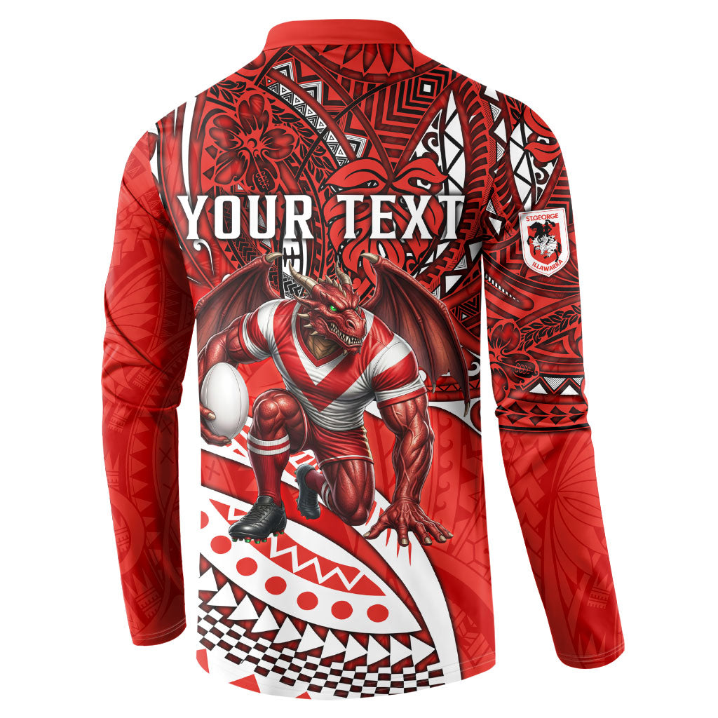 Personalised St George Illawarra Dragons Button Sweatshirt Polynesian Tribal Art Style With Fierce Red Dragon Mascot