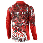 Personalised St George Illawarra Dragons Button Sweatshirt Polynesian Tribal Art Style With Fierce Red Dragon Mascot