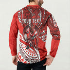 Personalised St George Illawarra Dragons Button Sweatshirt Polynesian Tribal Art Style With Fierce Red Dragon Mascot