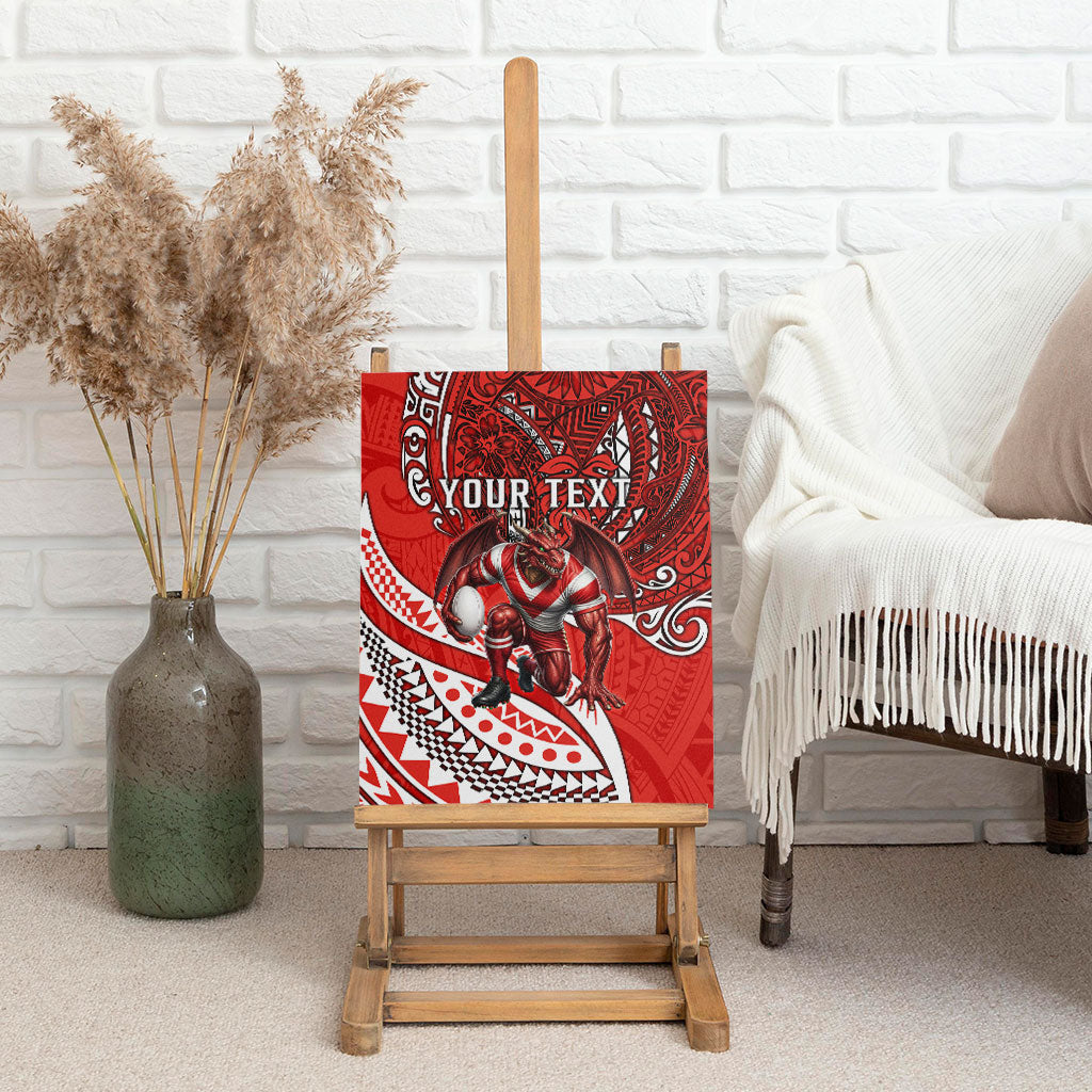 Personalised St George Illawarra Dragons Canvas Wall Art Polynesian Tribal Art Style With Fierce Red Dragon Mascot