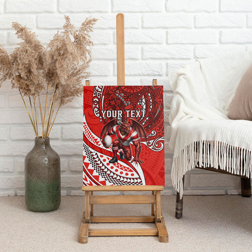 Personalised St George Illawarra Dragons Canvas Wall Art Polynesian Tribal Art Style With Fierce Red Dragon Mascot