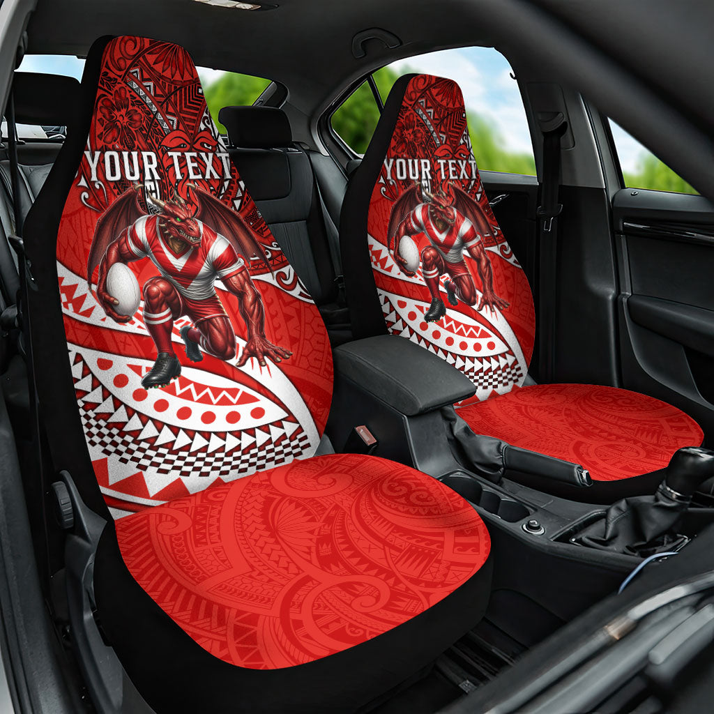 Personalised St George Illawarra Dragons Car Seat Cover Polynesian Tribal Art Style With Fierce Red Dragon Mascot