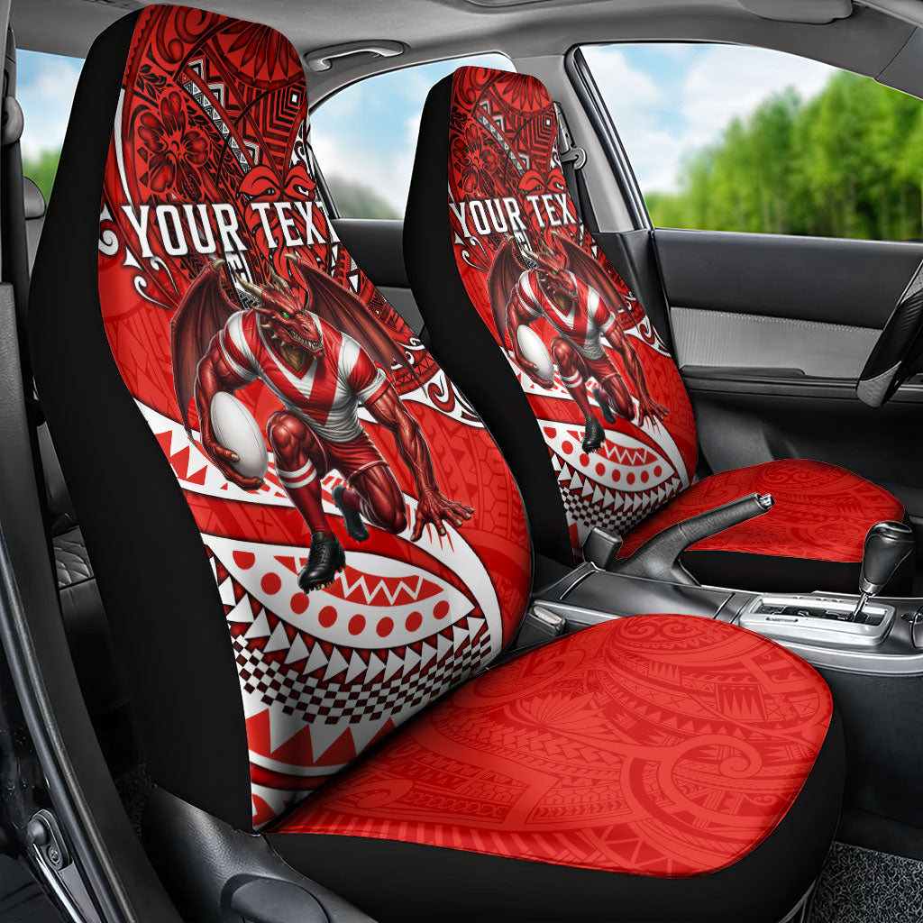 Personalised St George Illawarra Dragons Car Seat Cover Polynesian Tribal Art Style With Fierce Red Dragon Mascot