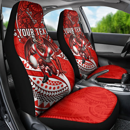 Personalised St George Illawarra Dragons Car Seat Cover Polynesian Tribal Art Style With Fierce Red Dragon Mascot