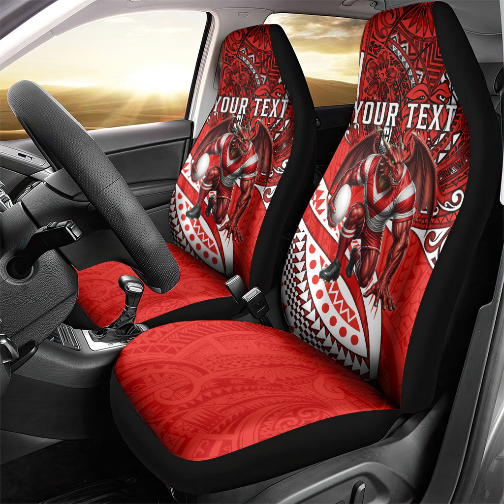 Personalised St George Illawarra Dragons Car Seat Cover Polynesian Tribal Art Style With Fierce Red Dragon Mascot