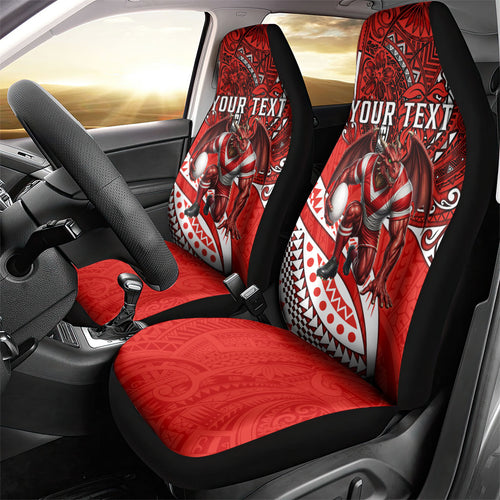 Personalised St George Illawarra Dragons Car Seat Cover Polynesian Tribal Art Style With Fierce Red Dragon Mascot