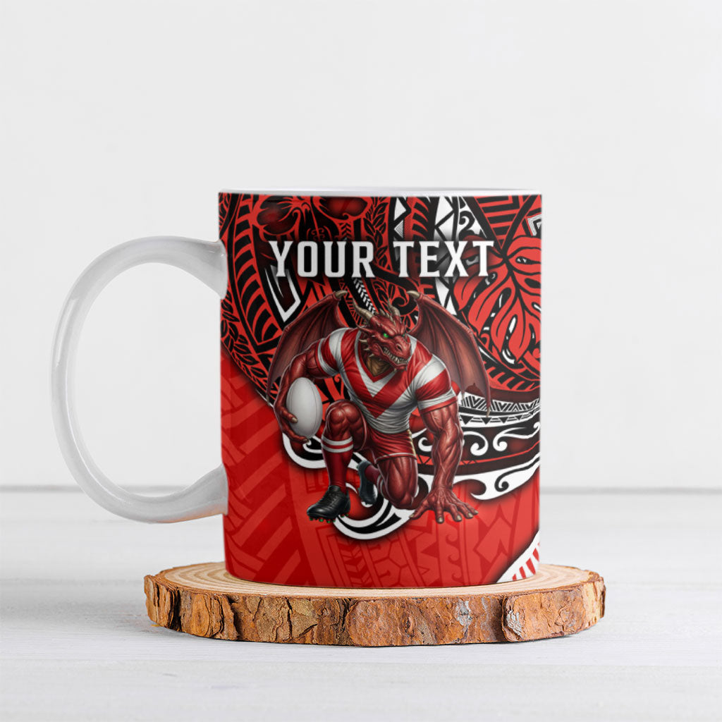 Personalised St George Illawarra Dragons Ceramic Mug Polynesian Tribal Art Style With Fierce Red Dragon Mascot