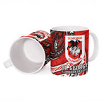Personalised St George Illawarra Dragons Ceramic Mug Polynesian Tribal Art Style With Fierce Red Dragon Mascot