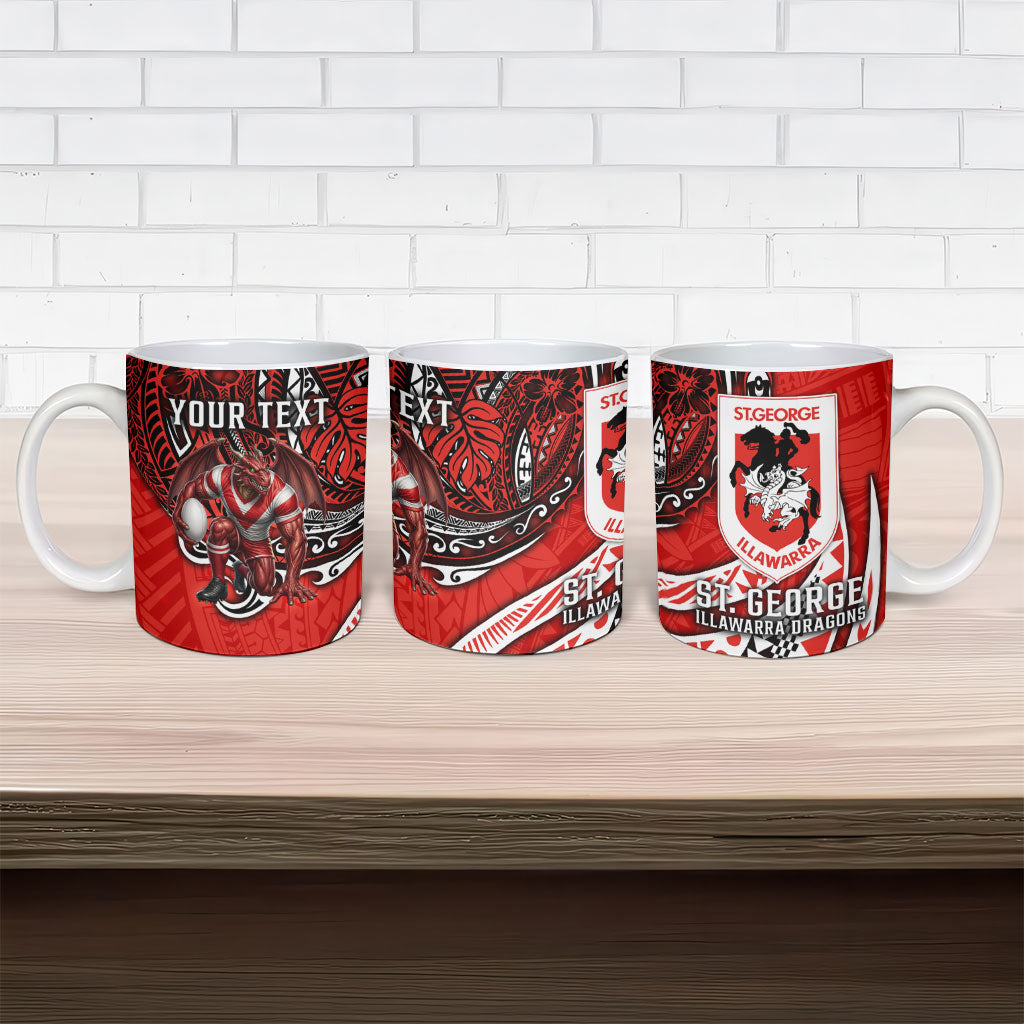 Personalised St George Illawarra Dragons Ceramic Mug Polynesian Tribal Art Style With Fierce Red Dragon Mascot