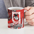 Personalised St George Illawarra Dragons Ceramic Mug Polynesian Tribal Art Style With Fierce Red Dragon Mascot