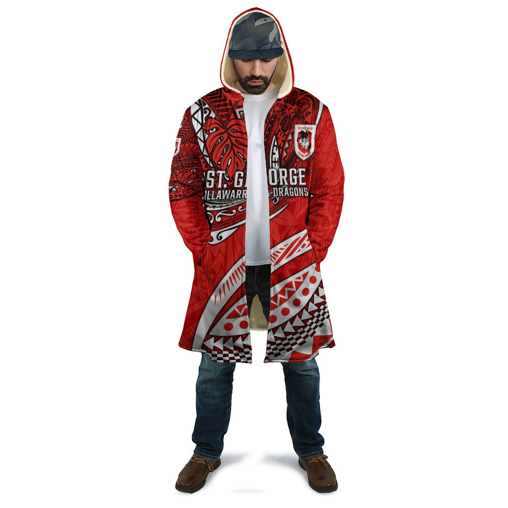 Personalised St George Illawarra Dragons Cloak Polynesian Tribal Art Style With Fierce Red Dragon Mascot