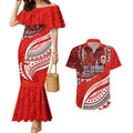 Personalised St George Illawarra Dragons Couples Matching Mermaid Dress and Hawaiian Shirt Polynesian Tribal Art Style With Fierce Red Dragon Mascot