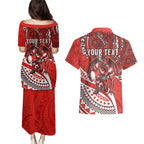 Personalised St George Illawarra Dragons Couples Matching Puletasi and Hawaiian Shirt Polynesian Tribal Art Style With Fierce Red Dragon Mascot