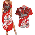 Personalised St George Illawarra Dragons Couples Matching Summer Maxi Dress and Hawaiian Shirt Polynesian Tribal Art Style With Fierce Red Dragon Mascot