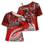 Personalised St George Illawarra Dragons Cross Shoulder Shirt Polynesian Tribal Art Style With Fierce Red Dragon Mascot
