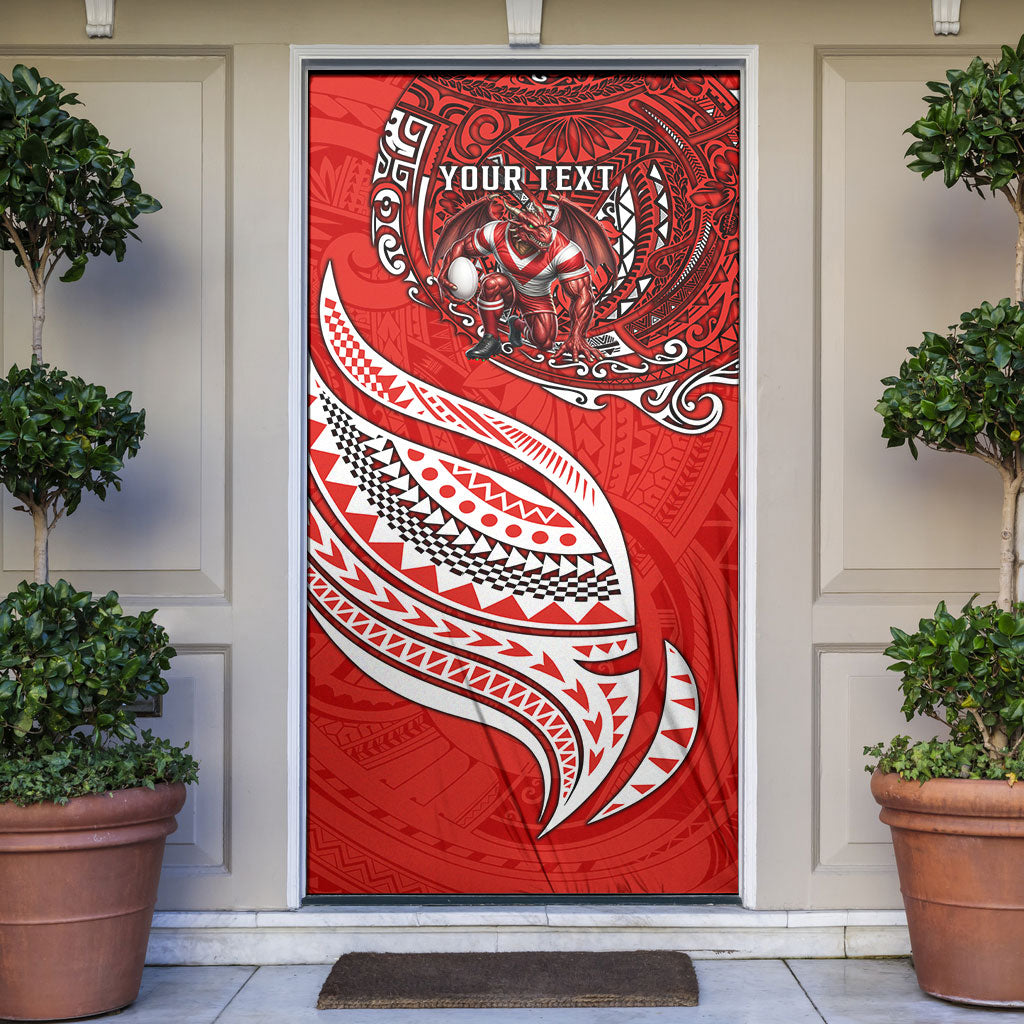 Personalised St George Illawarra Dragons Door Cover Polynesian Tribal Art Style With Fierce Red Dragon Mascot