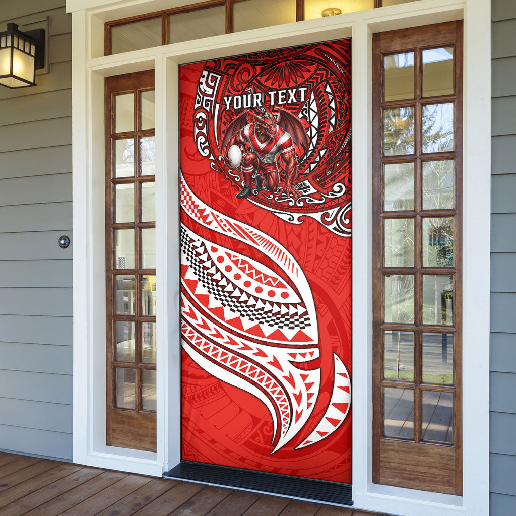 Personalised St George Illawarra Dragons Door Cover Polynesian Tribal Art Style With Fierce Red Dragon Mascot
