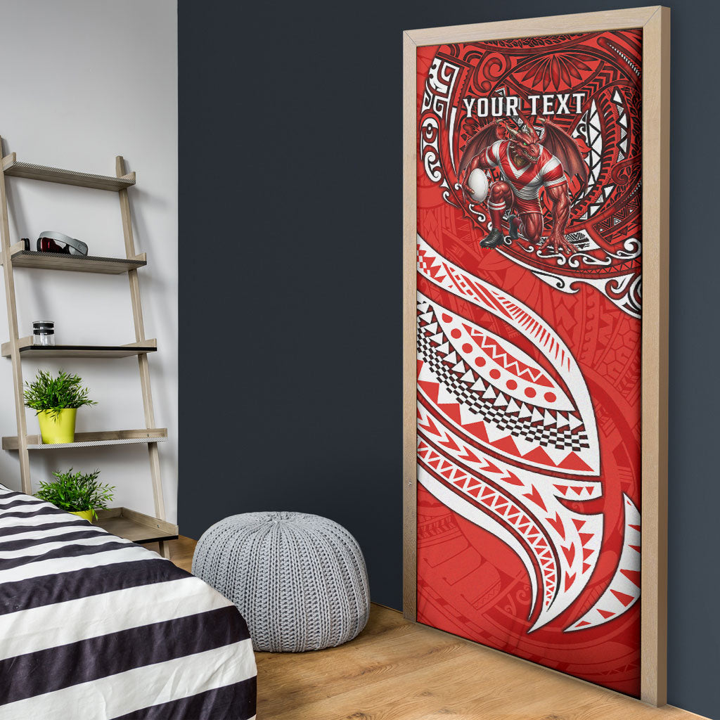 Personalised St George Illawarra Dragons Door Cover Polynesian Tribal Art Style With Fierce Red Dragon Mascot