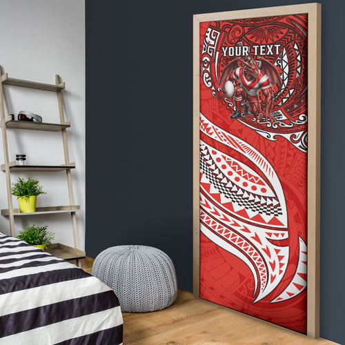 Personalised St George Illawarra Dragons Door Cover Polynesian Tribal Art Style With Fierce Red Dragon Mascot