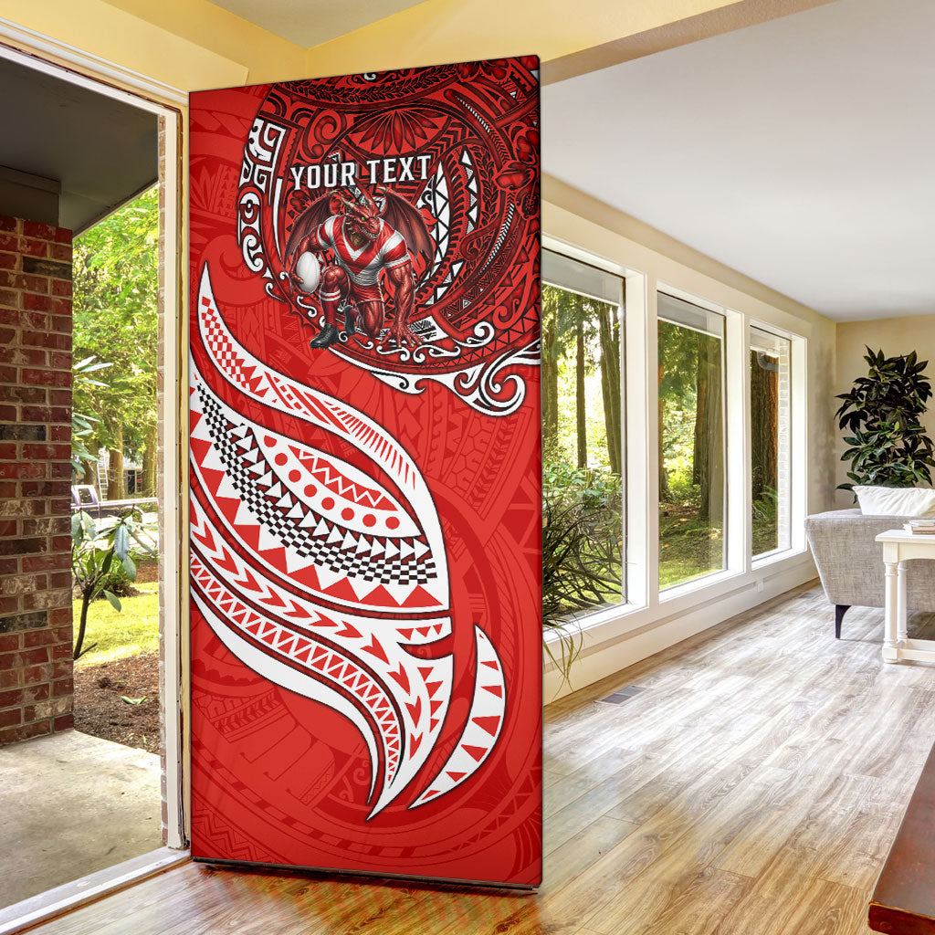 Personalised St George Illawarra Dragons Door Cover Polynesian Tribal Art Style With Fierce Red Dragon Mascot