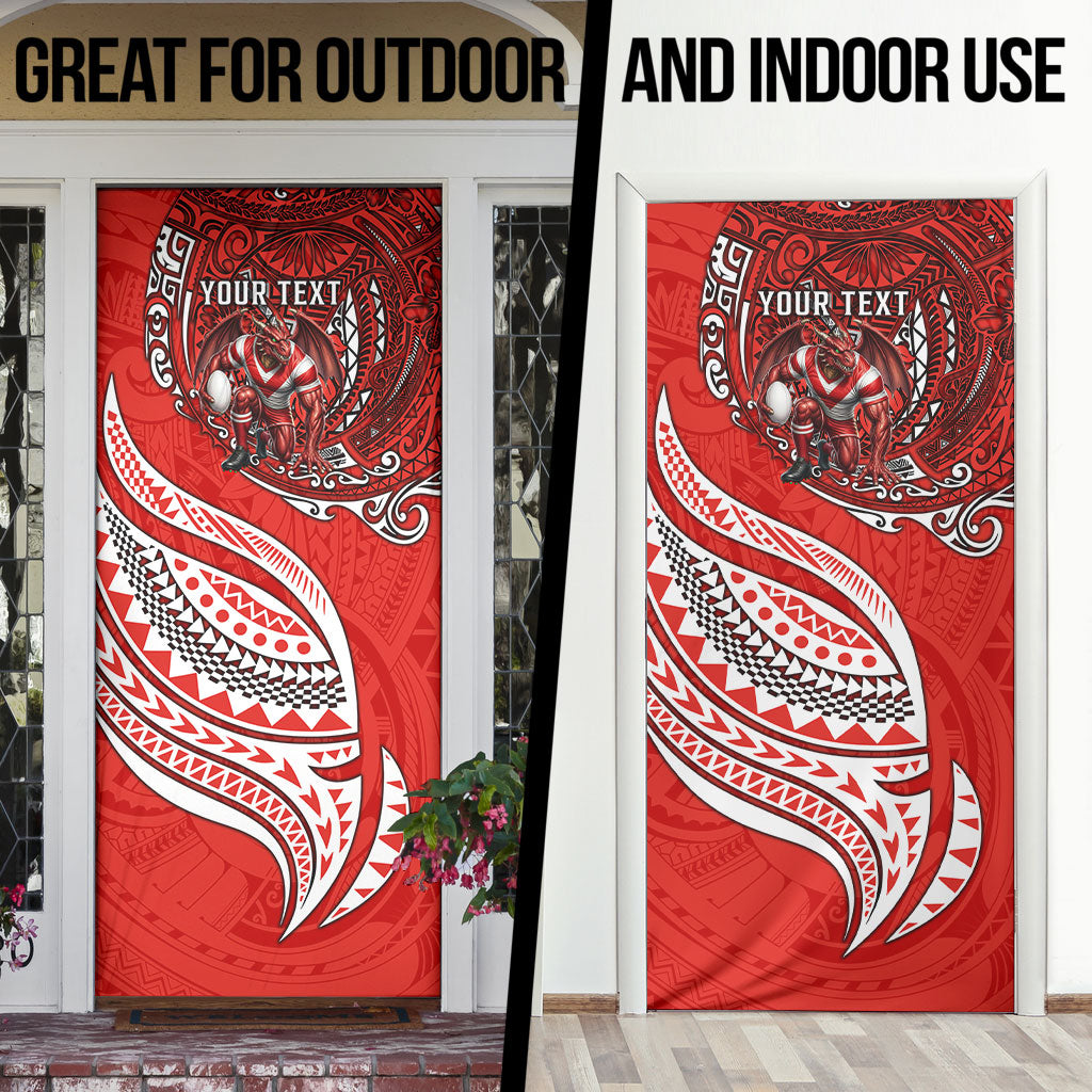 Personalised St George Illawarra Dragons Door Cover Polynesian Tribal Art Style With Fierce Red Dragon Mascot