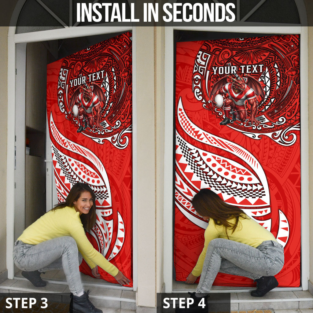Personalised St George Illawarra Dragons Door Cover Polynesian Tribal Art Style With Fierce Red Dragon Mascot