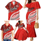 Personalised St George Illawarra Dragons Family Matching Mermaid Dress and Hawaiian Shirt Polynesian Tribal Art Style With Fierce Red Dragon Mascot