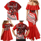 Personalised St George Illawarra Dragons Family Matching Mermaid Dress and Hawaiian Shirt Polynesian Tribal Art Style With Fierce Red Dragon Mascot