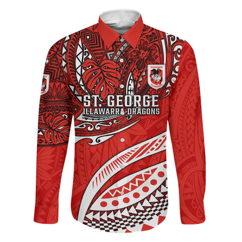 Personalised St George Illawarra Dragons Family Matching Mermaid Dress and Hawaiian Shirt Polynesian Tribal Art Style With Fierce Red Dragon Mascot